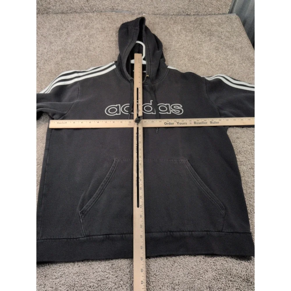 Adidas Mens Essentials 3-Stripes Pullover Hoodie Black White Logo Size L